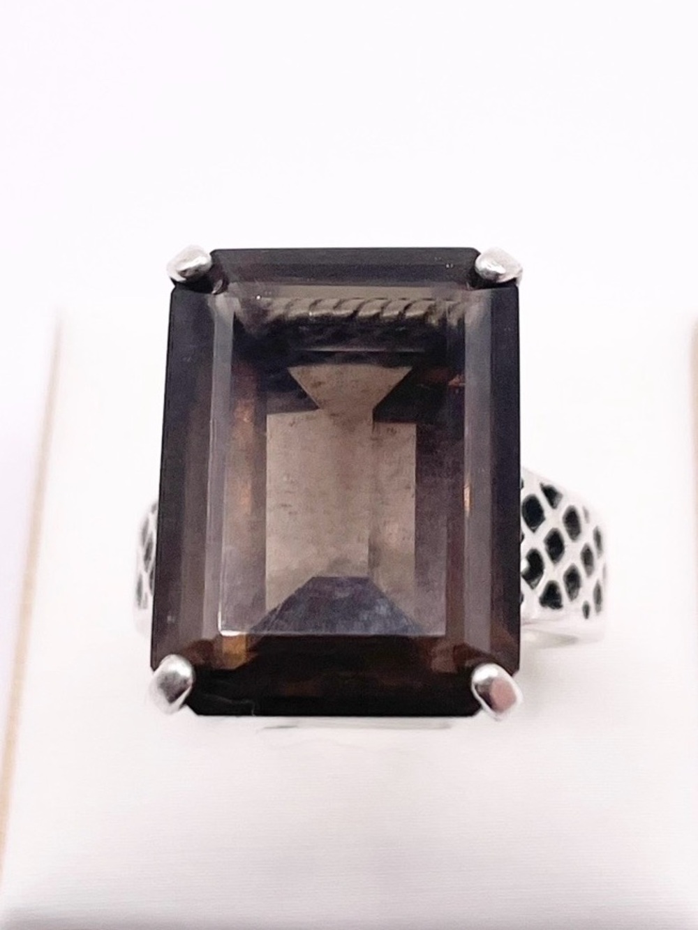 Size 10 Sterling Silver Smoky Quartz Statement Ring - Brown Gemstone